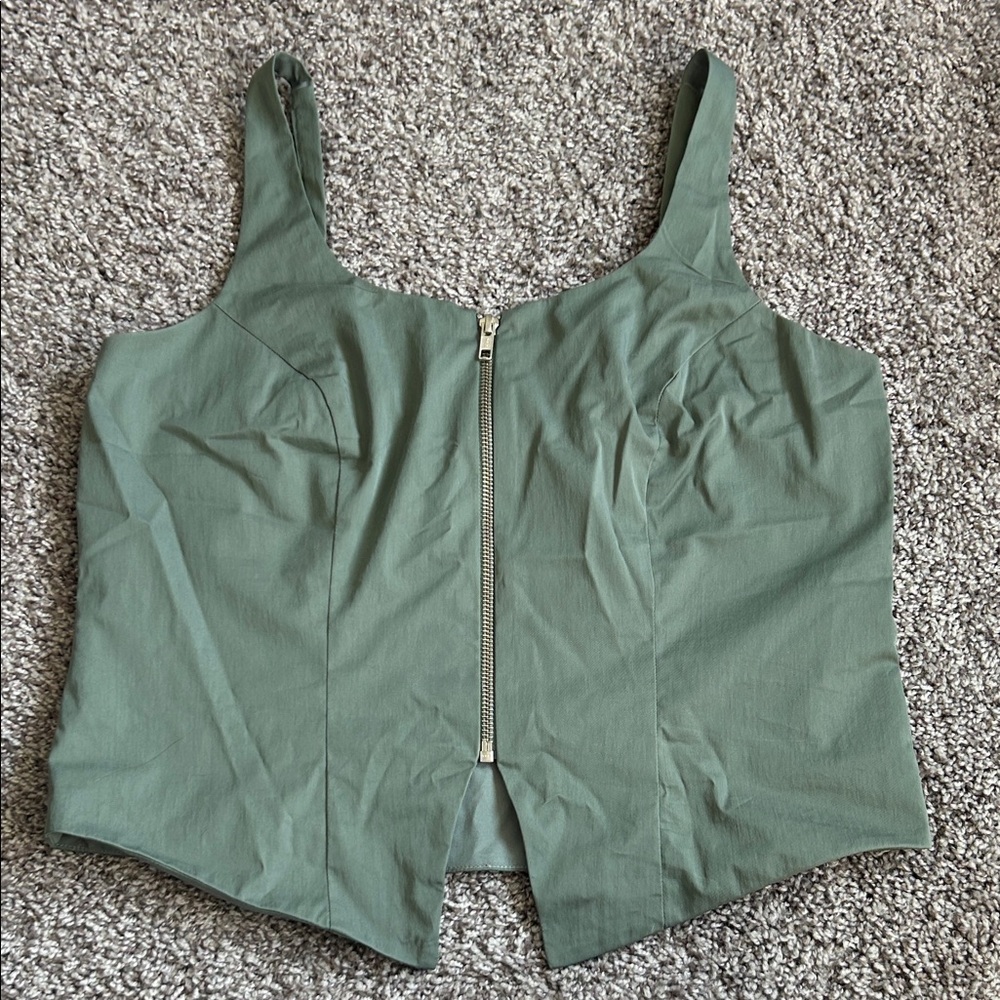 Abercrombie & Fitch Zip-Front Utility Vest Olive Green